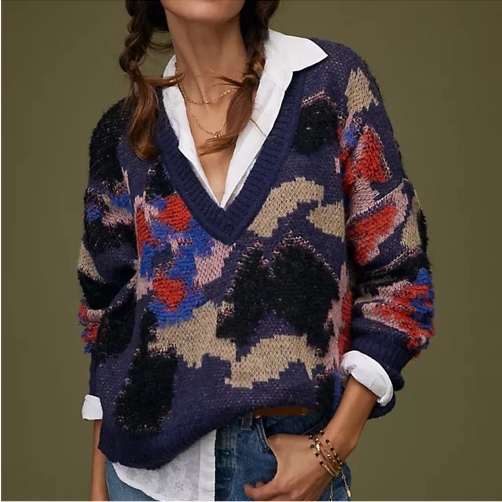 Anthropologie Multicolor V-Neck Sweater